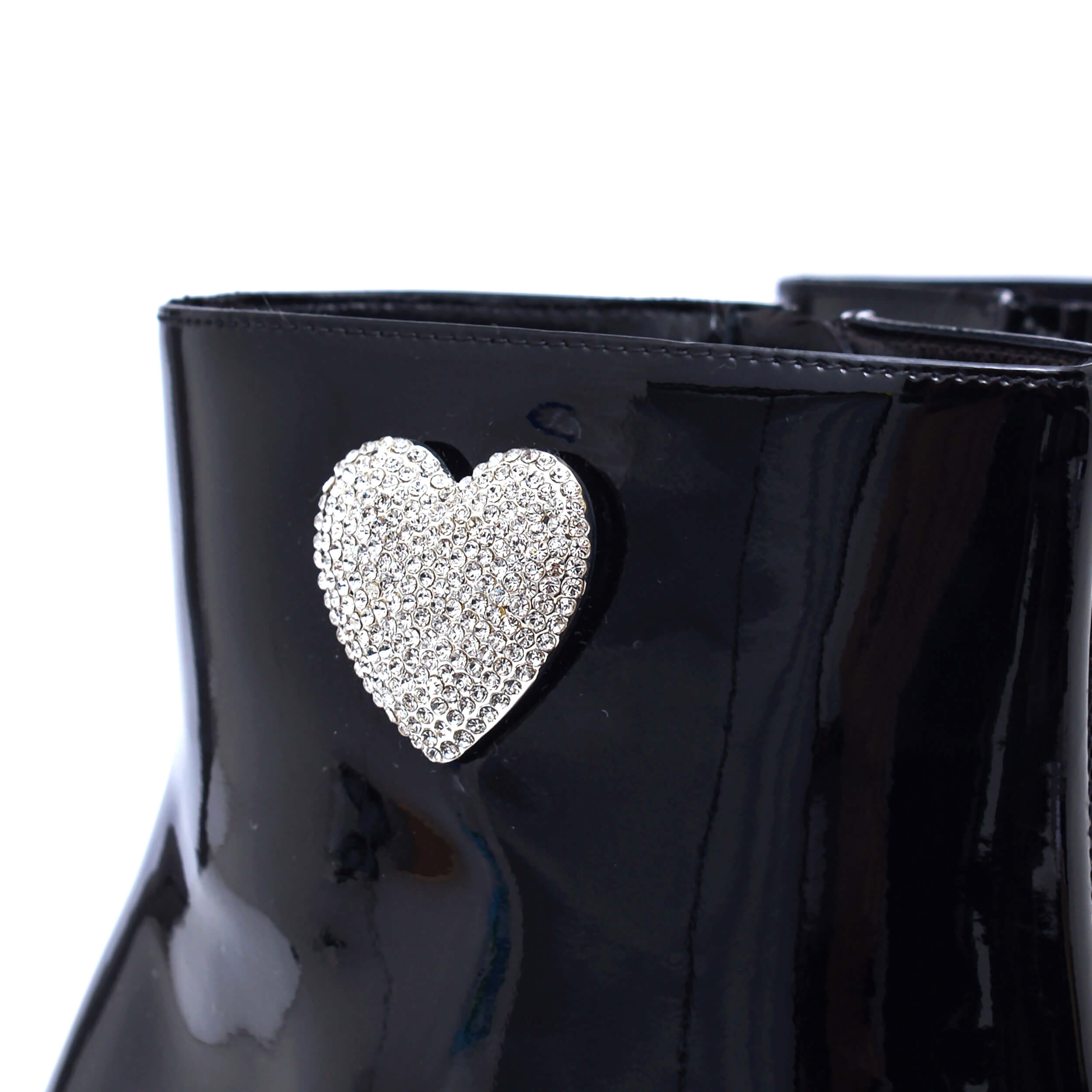 Mach & Mach - Black Patent Leather Crystal Hearts Boots / 38